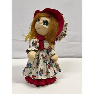 Vintage Blonde Hair Big Eyes Floral Dress Plush Stuffed Toy paper Doll Collectib
